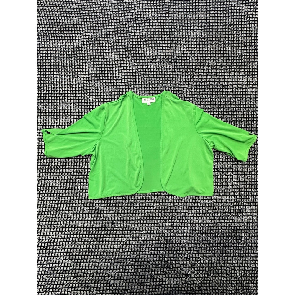Studio I Shrug Women 14 Green Excellent Cropped Open Front Bolero Cardigan